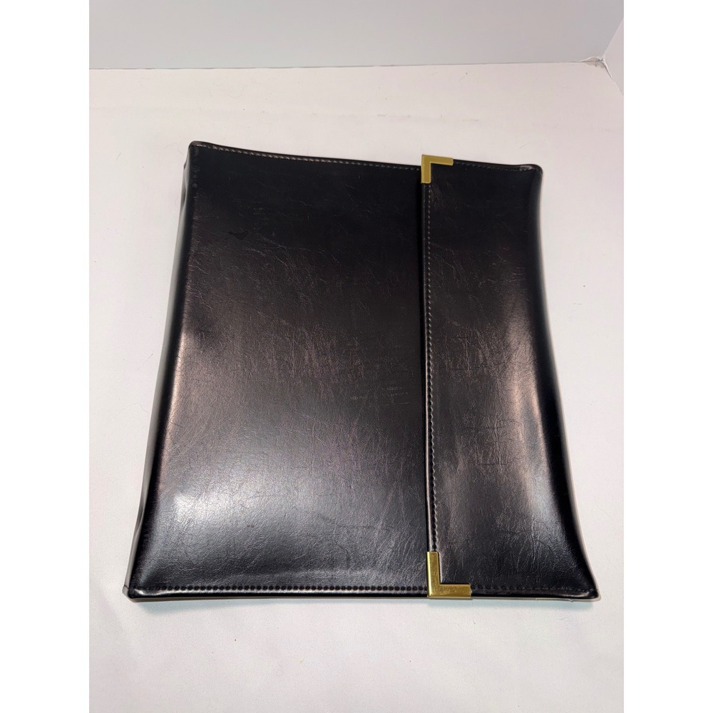 Cambridge Black Faux Leather 3-Ring Binder Portfolio Gold Hardware Executive